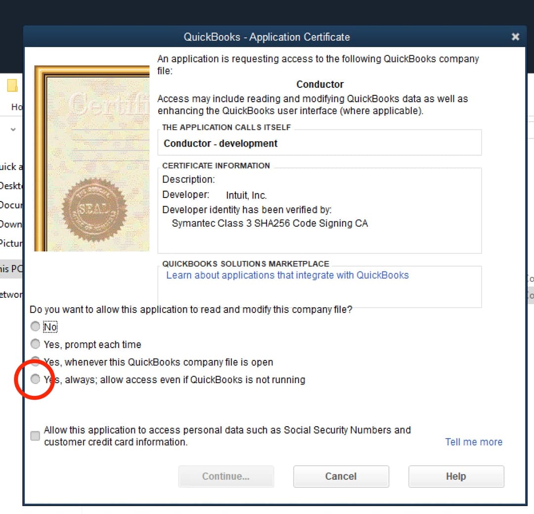 Allow access even if QuickBooks is not running