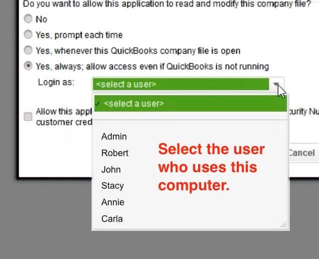 Login as the user who uses this computer