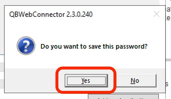 Click Yes to save the password